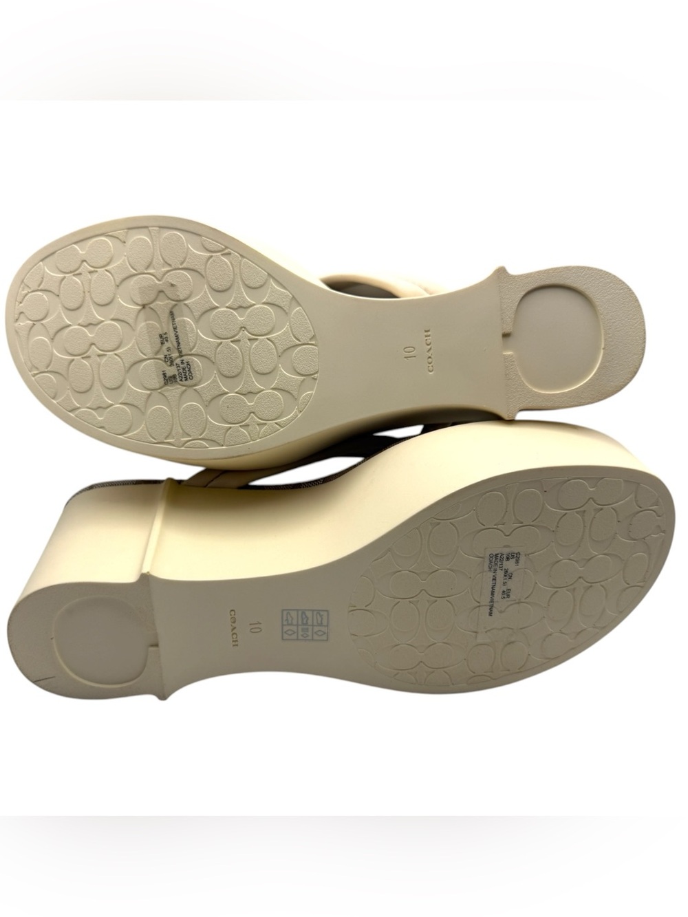 Coach Frankie Signature Wedge Flip Flops Size 10 Beige Platform Sandals - Picture 6 of 6